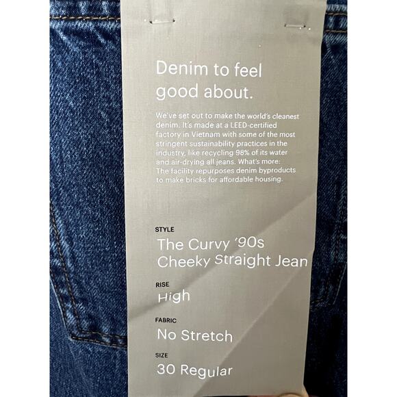 Everlane The Curvy 90s Cheeky Straight Blue Jeans High Rise Size 30 NWT - Picture 7 of 9
